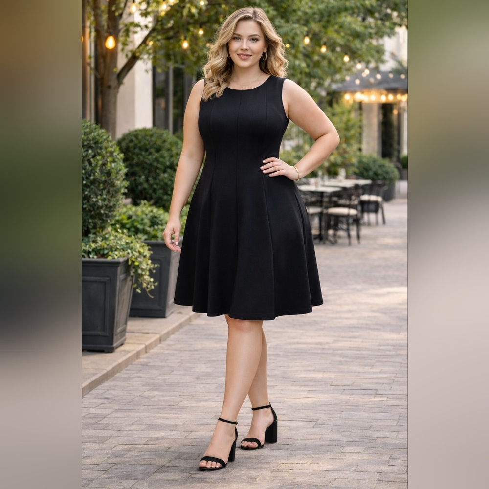 SD Collection Black Fit & Flare Dress 16 Minimalist, Classic, Modcore Style